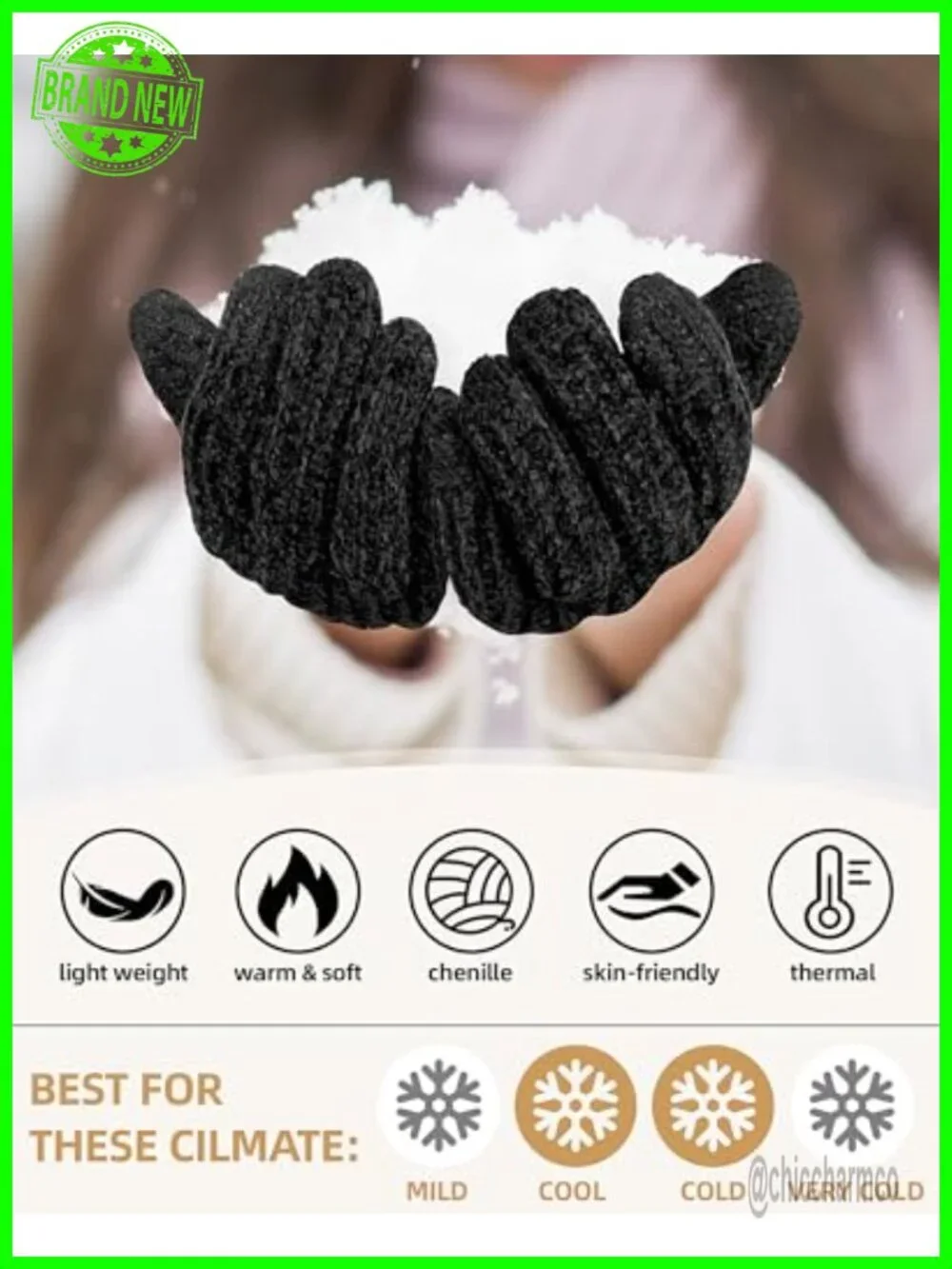 Women's Winter Gloves Fleece Lined Chenille Touchscreen Knit Gloves